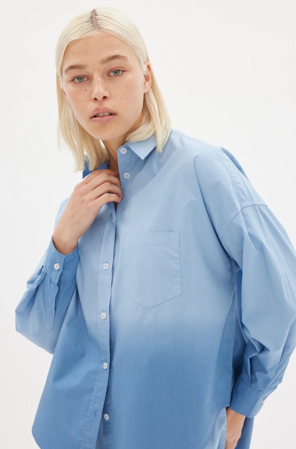 LMND Chiara Dip Dyed Shirt in Powder Blue - the tartan fox