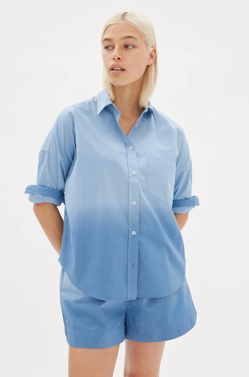 LMND Chiara Dip Dyed Shirt in Powder Blue - the tartan fox