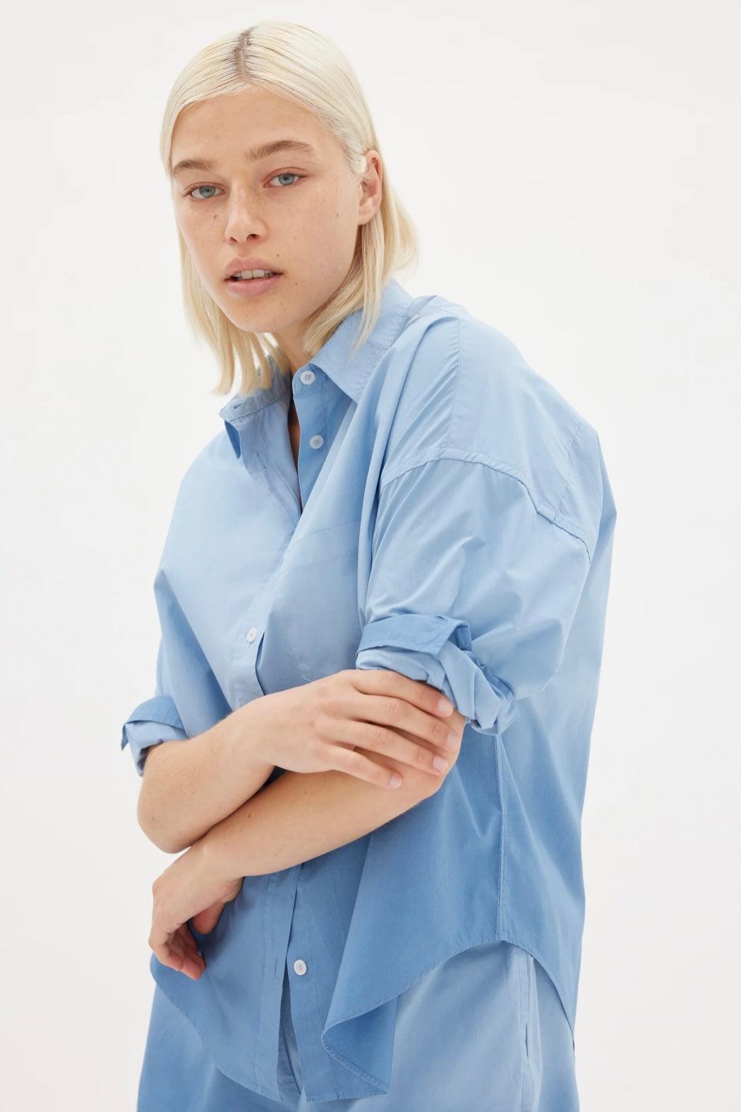 LMND Chiara Dip Dyed Shirt in Powder Blue - the tartan fox