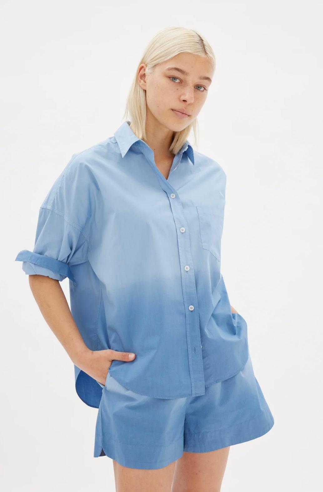 LMND Chiara Dip Dyed Shirt in Powder Blue - the tartan fox