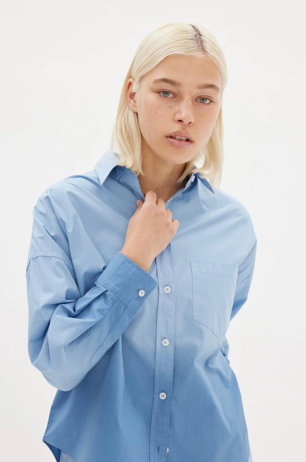 LMND Chiara Dip Dyed Shirt in Powder Blue - the tartan fox