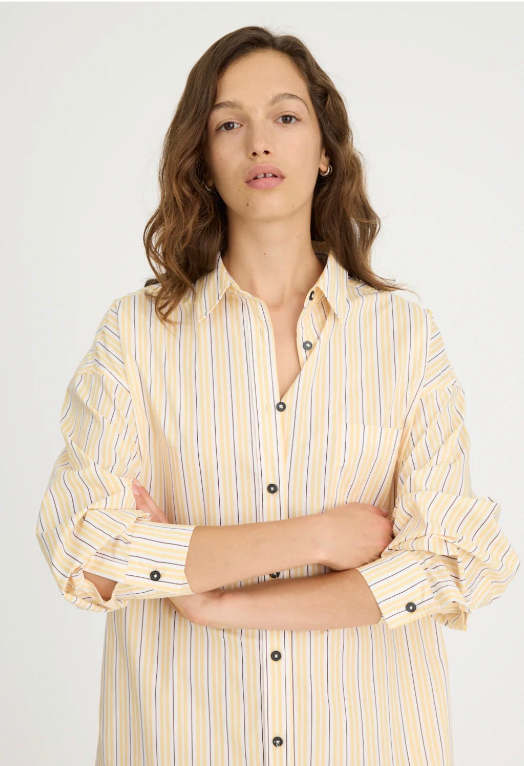 LMND Chiara Midi Dress in Straw/Fudge/White Stripe