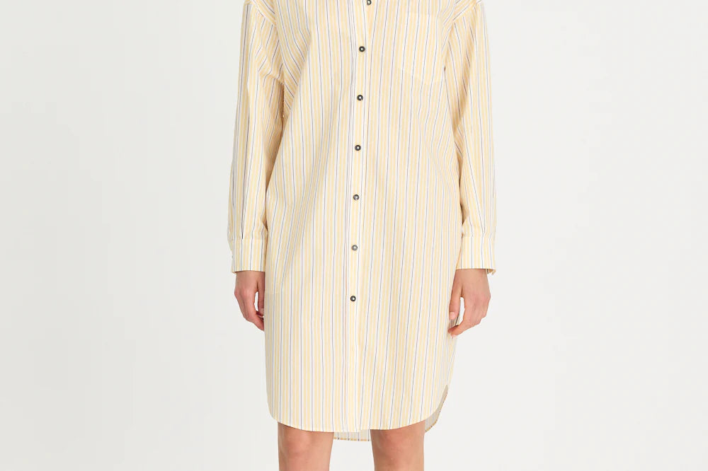 LMND Chiara Midi Dress in Straw/Fudge/White Stripe