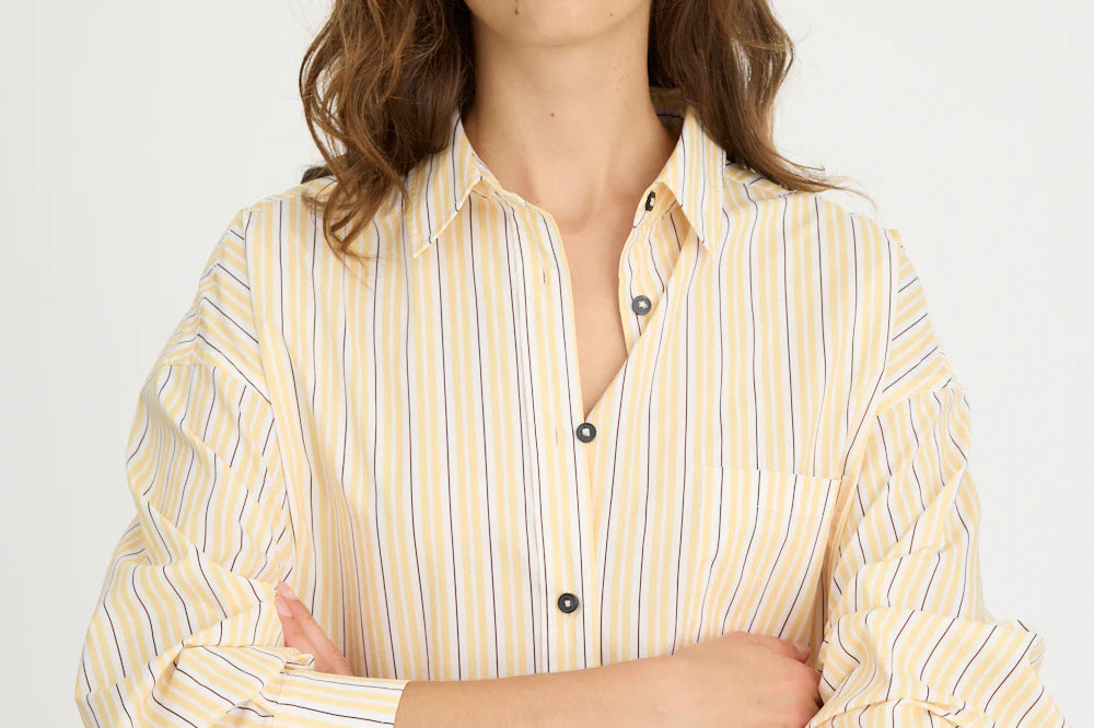 LMND Chiara Midi Dress in Straw/Fudge/White Stripe