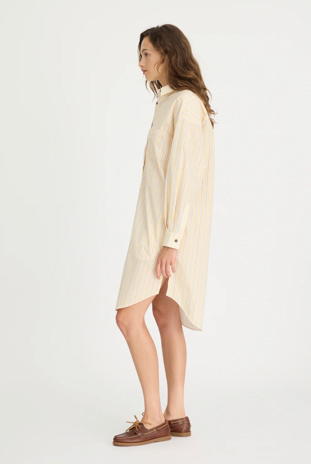 LMND Chiara Midi Dress in Straw/Fudge/White Stripe