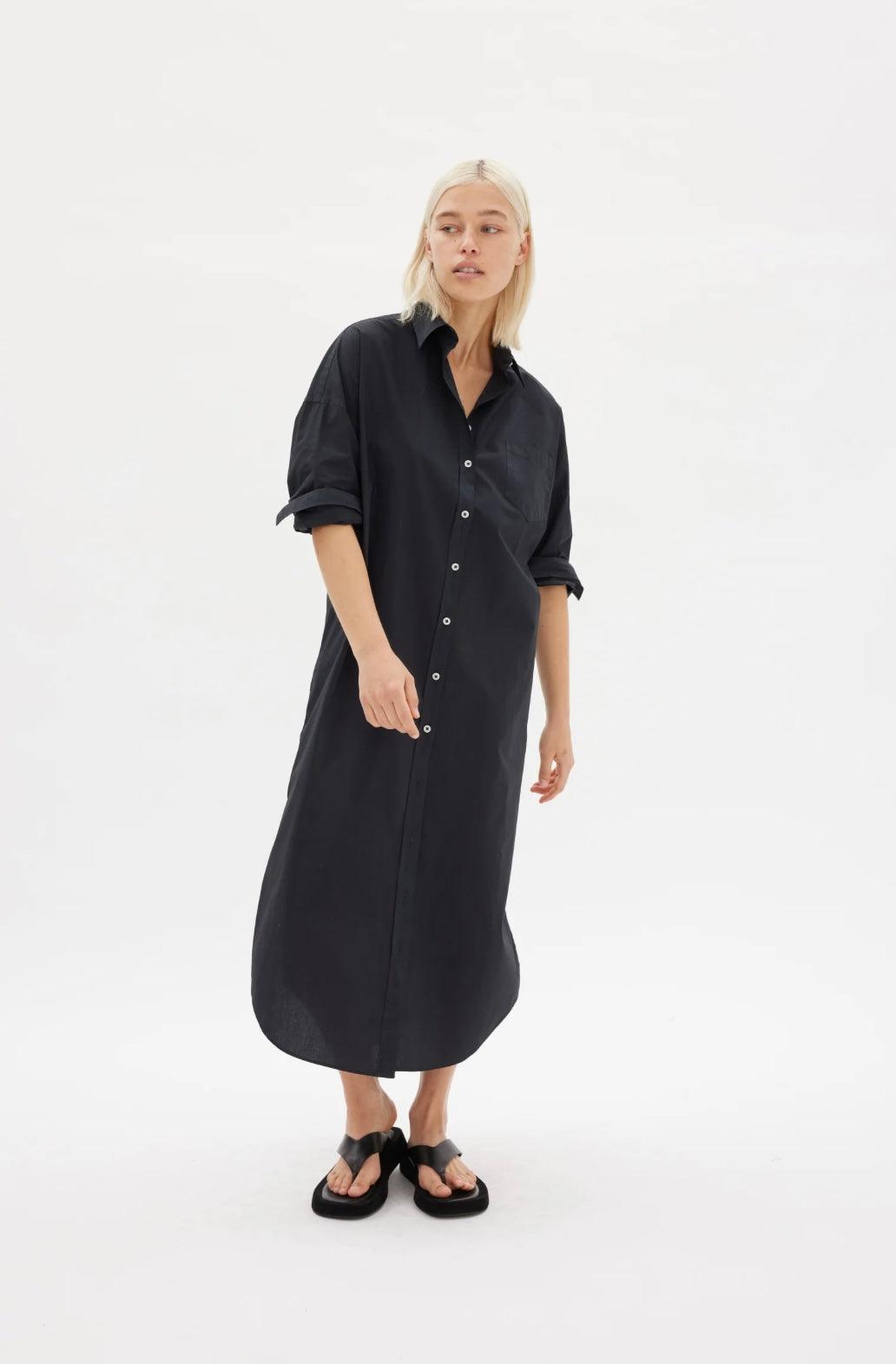 LMND Chiara Shirt Dress Maxi in Black - the tartan fox