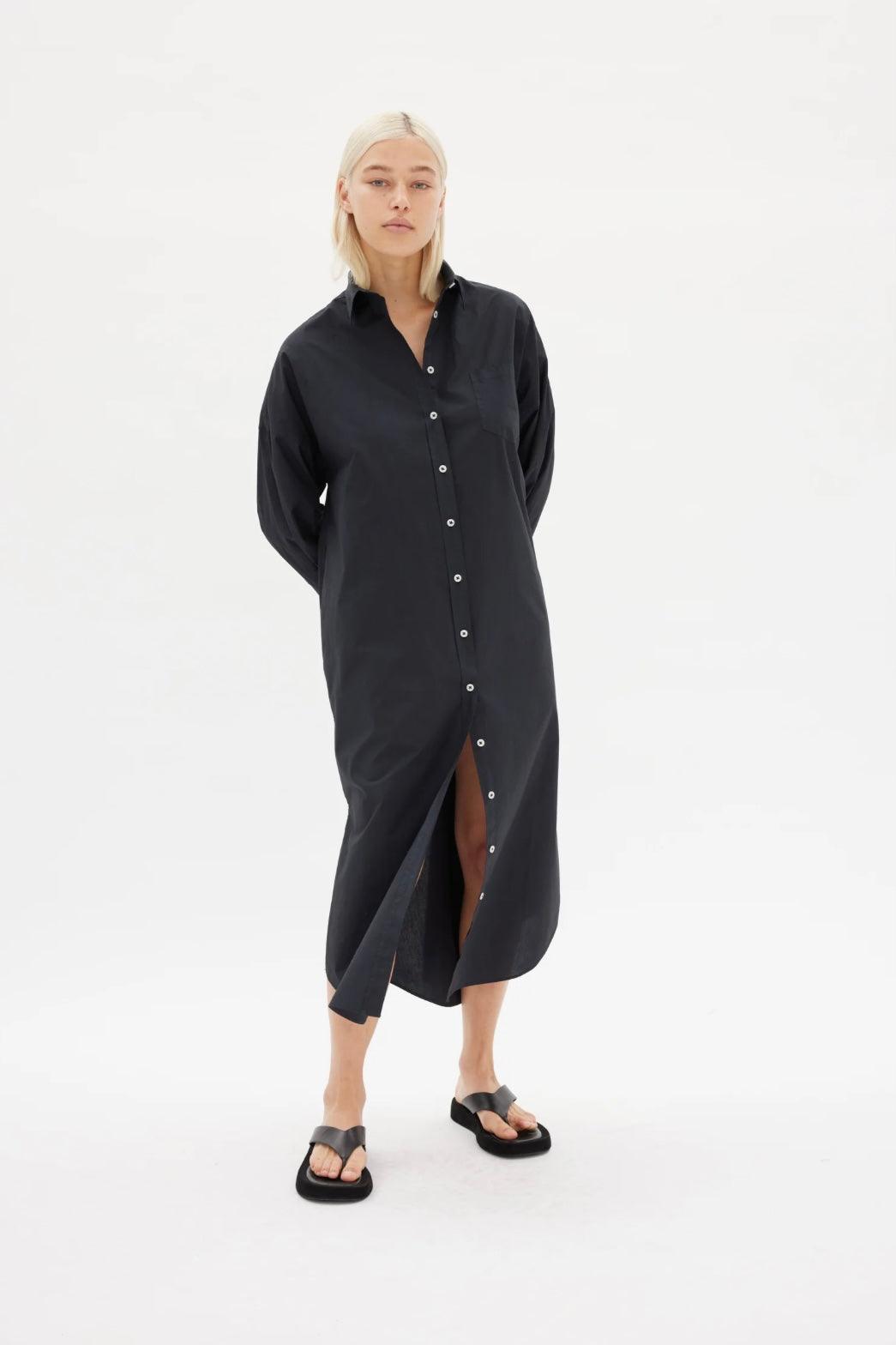 LMND Chiara Shirt Dress Maxi in Black - the tartan fox