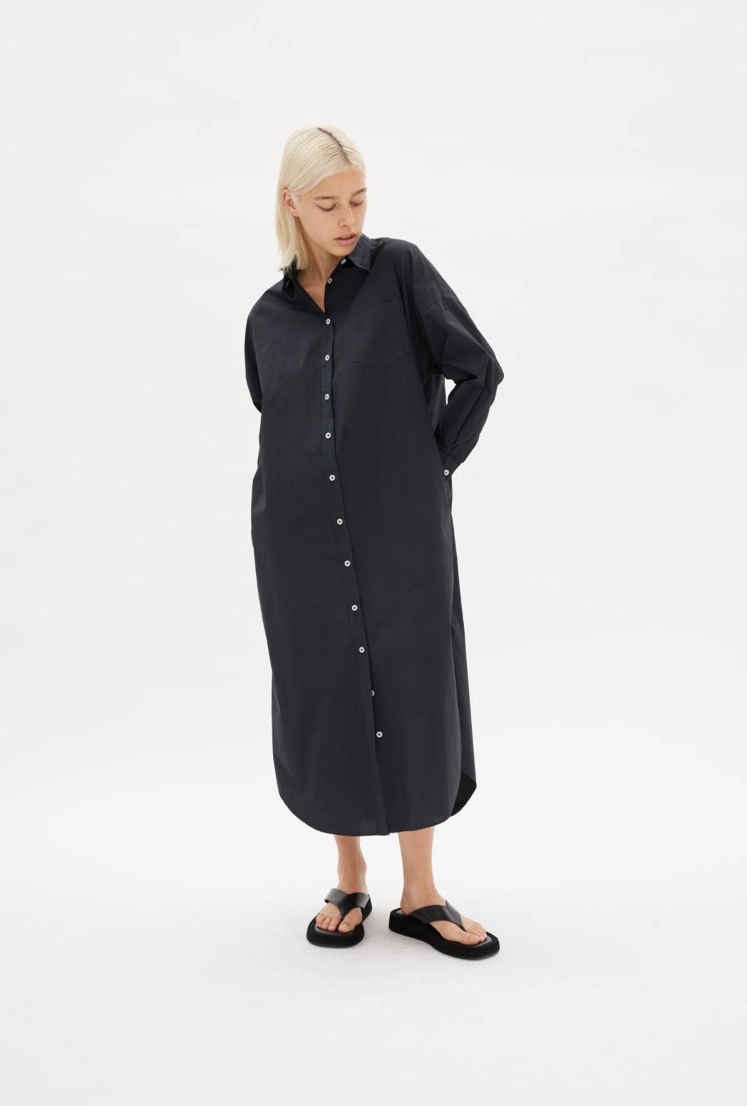 LMND Chiara Shirt Dress Maxi in Black - the tartan fox