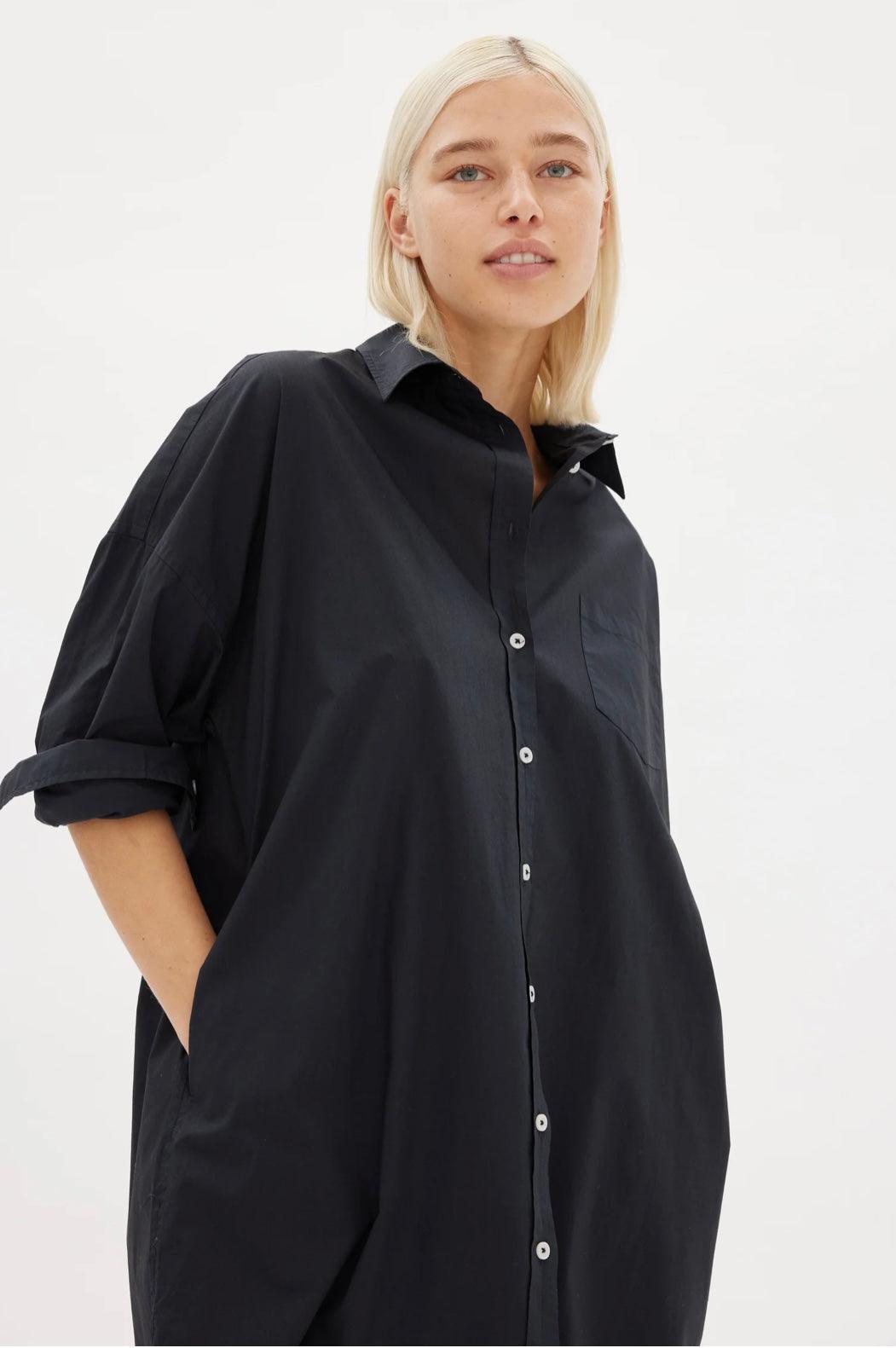 LMND Chiara Shirt Dress Maxi in Black - the tartan fox