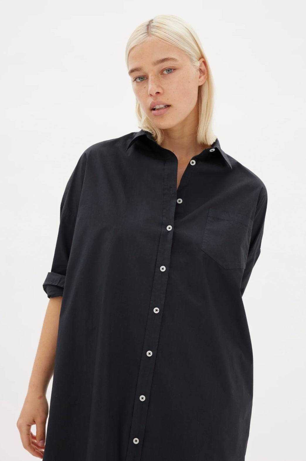 LMND Chiara Shirt Dress Maxi in Black - the tartan fox