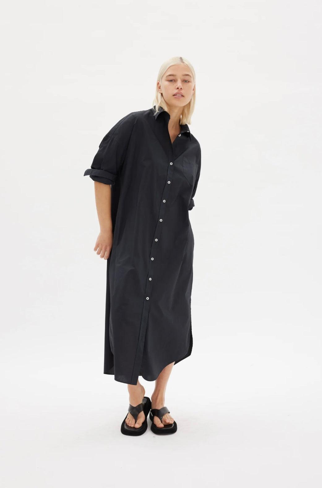 LMND Chiara Shirt Dress Maxi in Black - the tartan fox