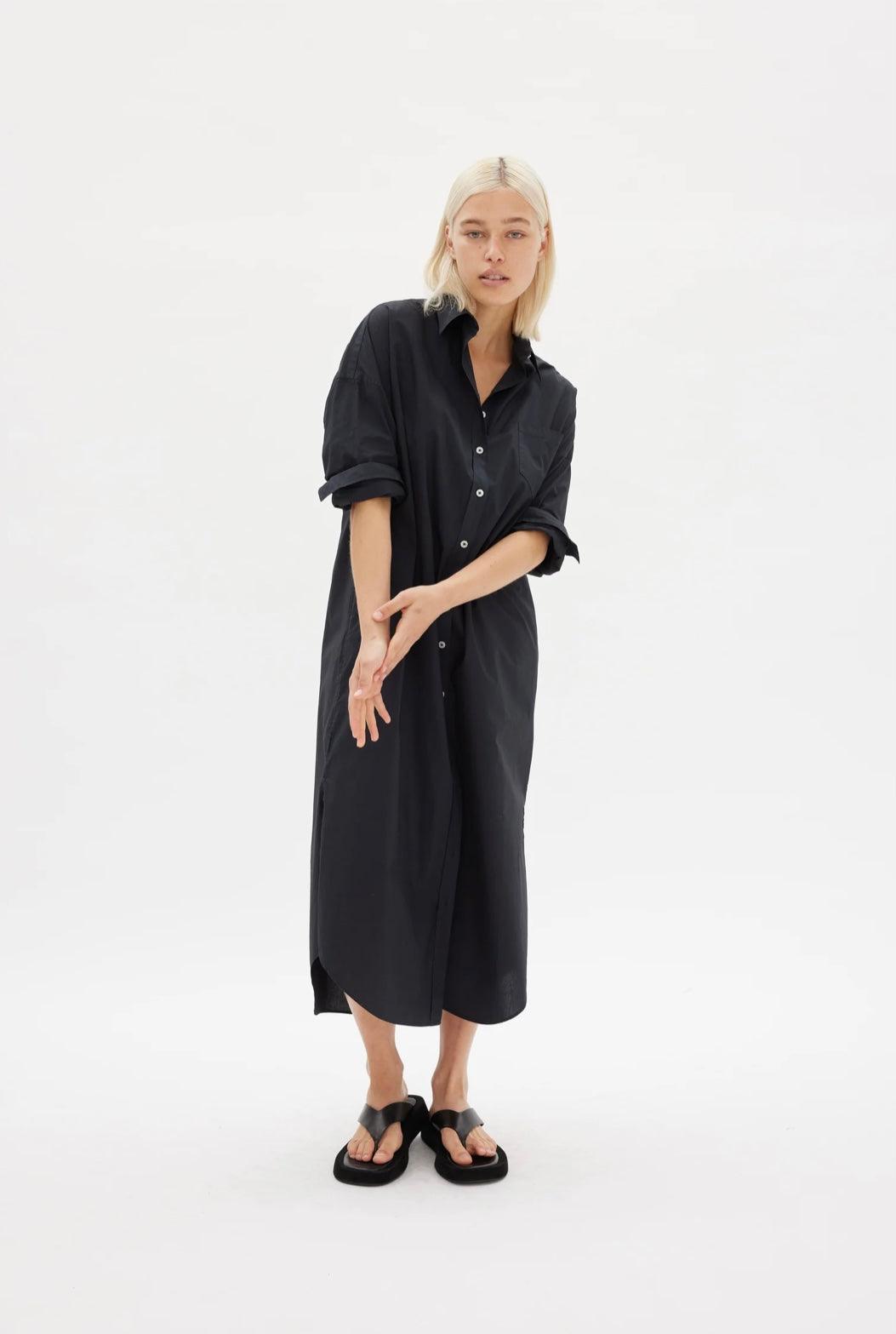 LMND Chiara Shirt Dress Maxi in Black - the tartan fox