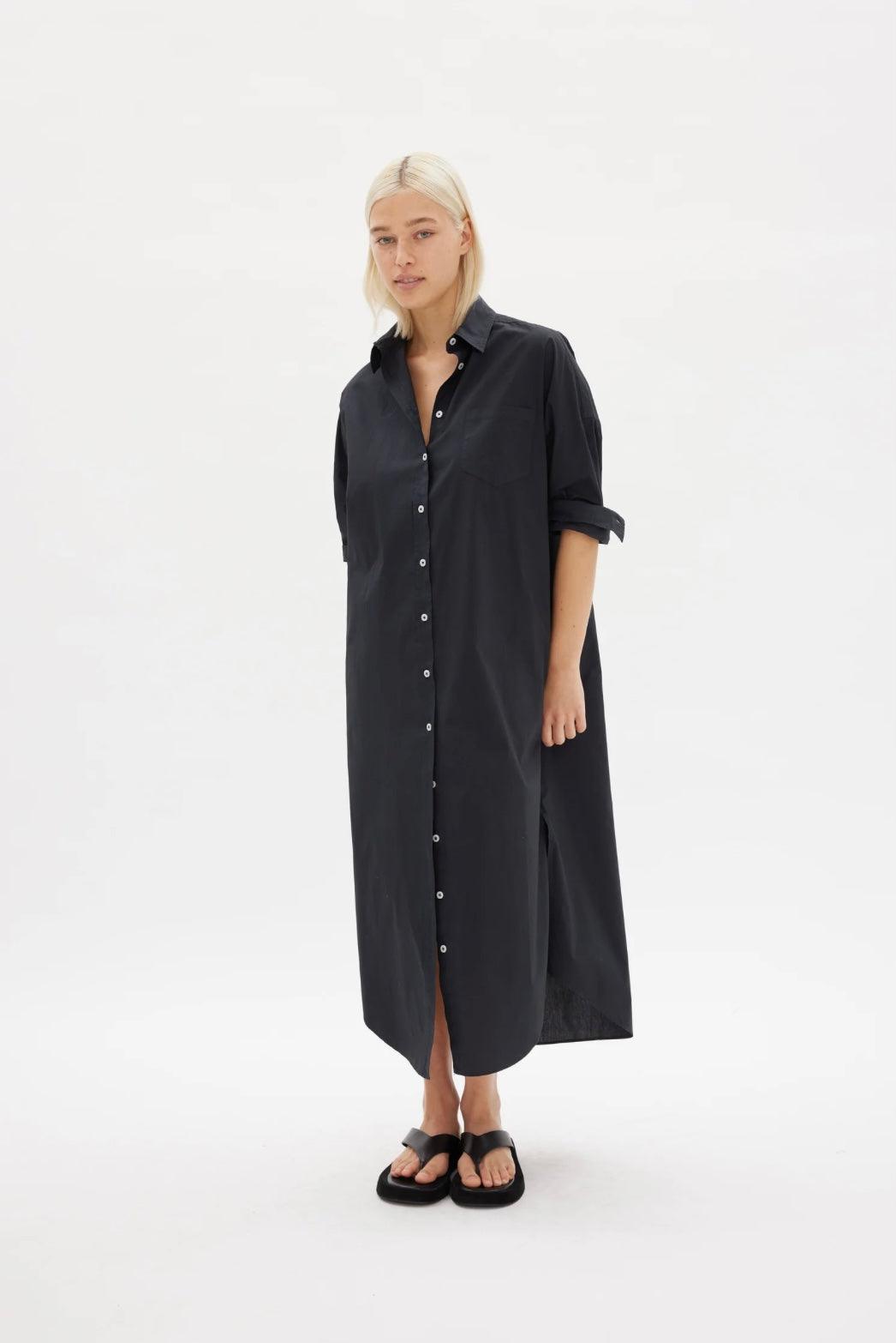 LMND Chiara Shirt Dress Maxi in Black - the tartan fox