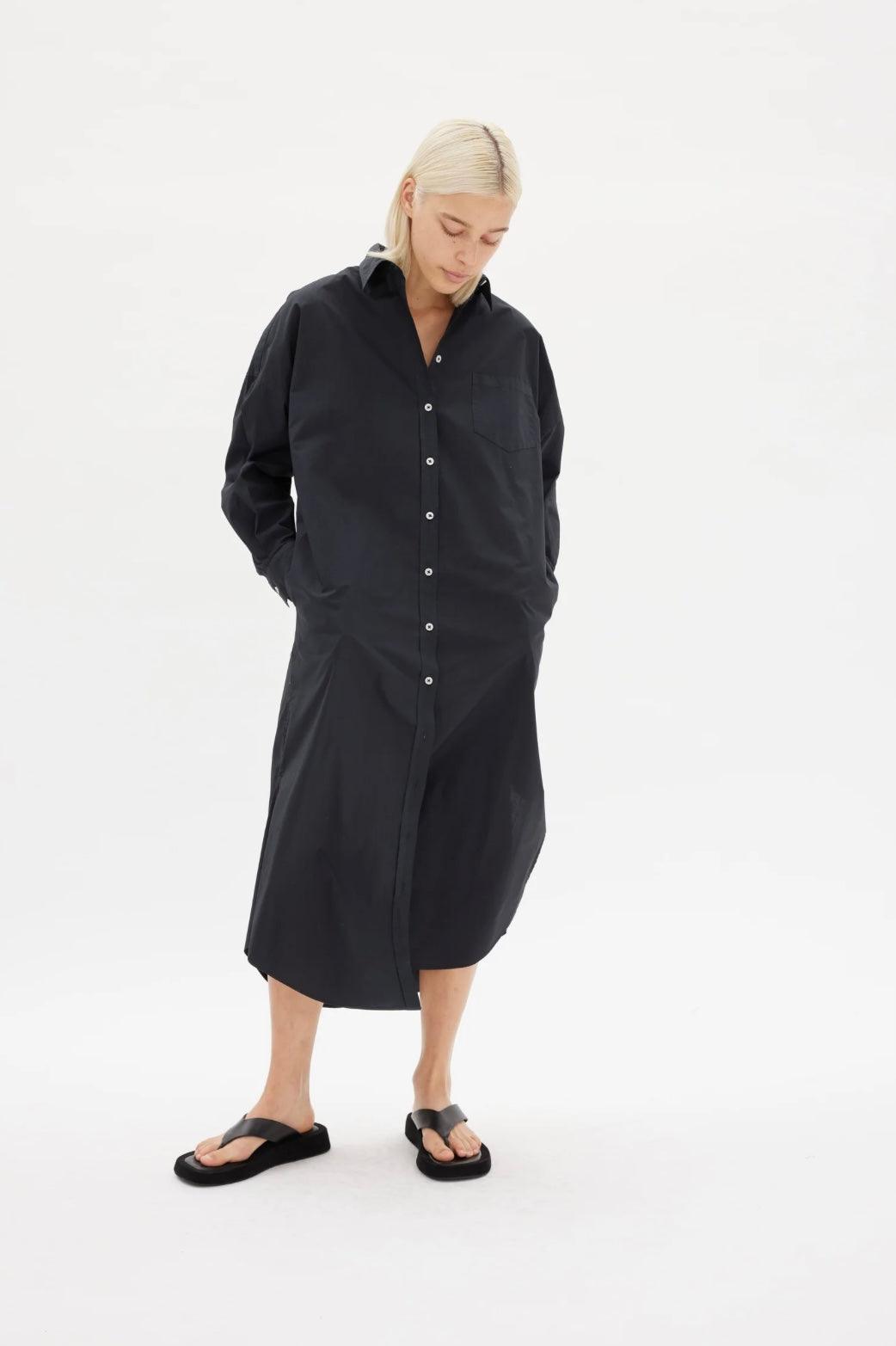 LMND Chiara Shirt Dress Maxi in Black - the tartan fox