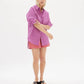 LMND Chiara Shirt Mid Length in Fuschia and White Stripe - the tartan fox