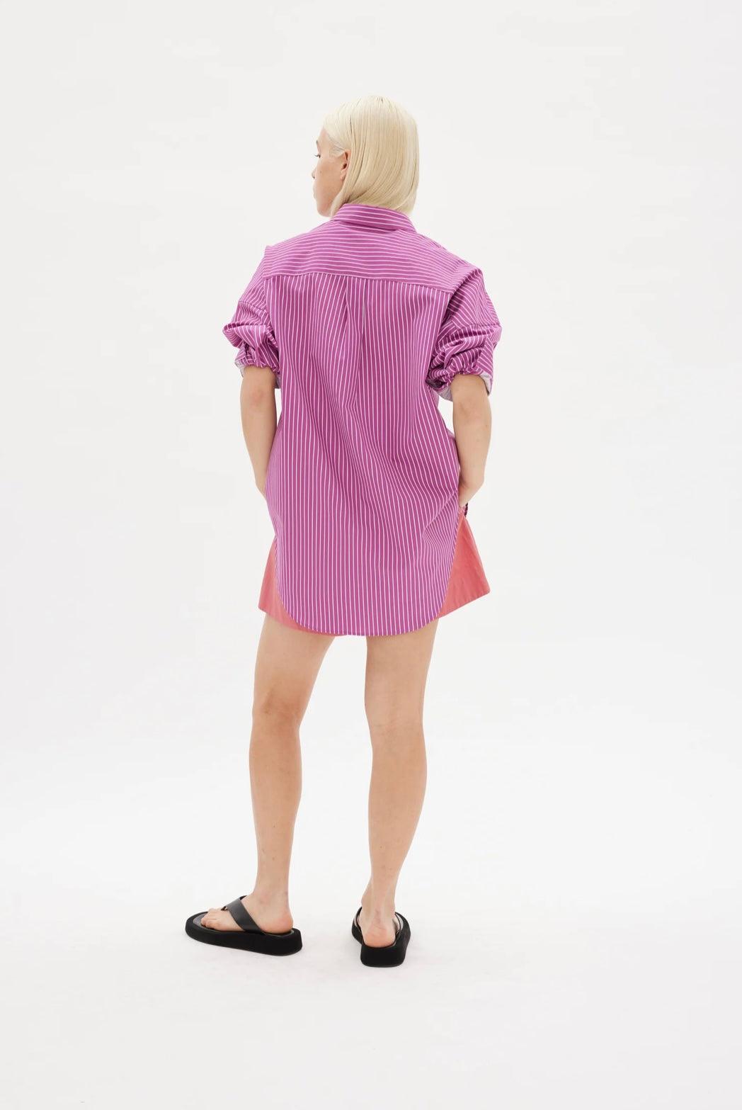 LMND Chiara Shirt Mid Length in Fuschia and White Stripe - the tartan fox