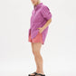 LMND Chiara Shirt Mid Length in Fuschia and White Stripe - the tartan fox