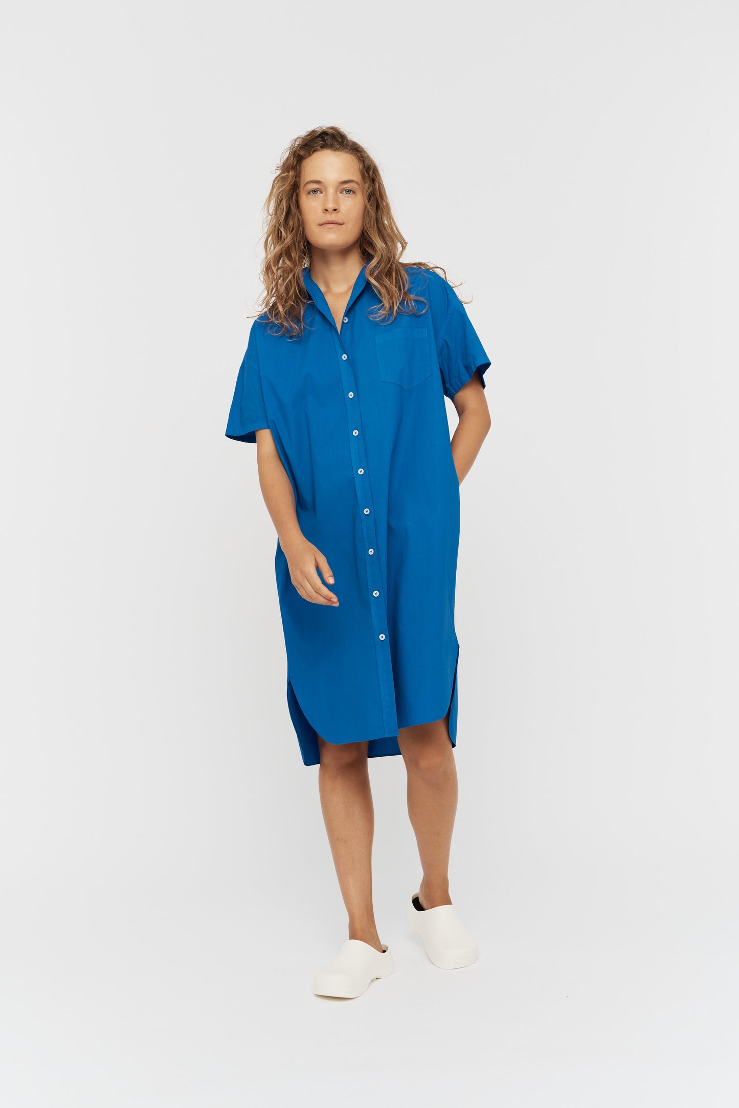 LMND Chiara Short Sleeve Shirt Dress in Electric Blue - the tartan fox