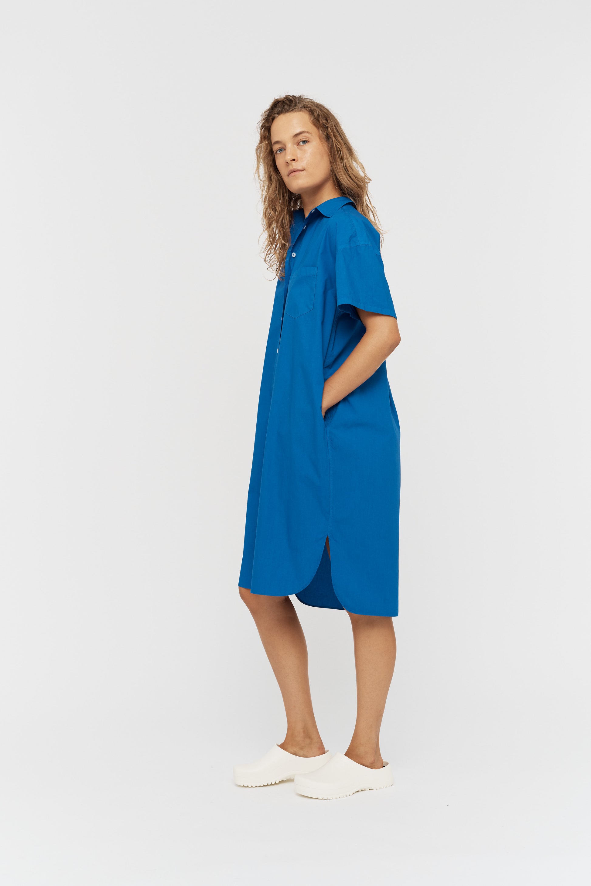 LMND Chiara Short Sleeve Shirt Dress in Electric Blue - the tartan fox