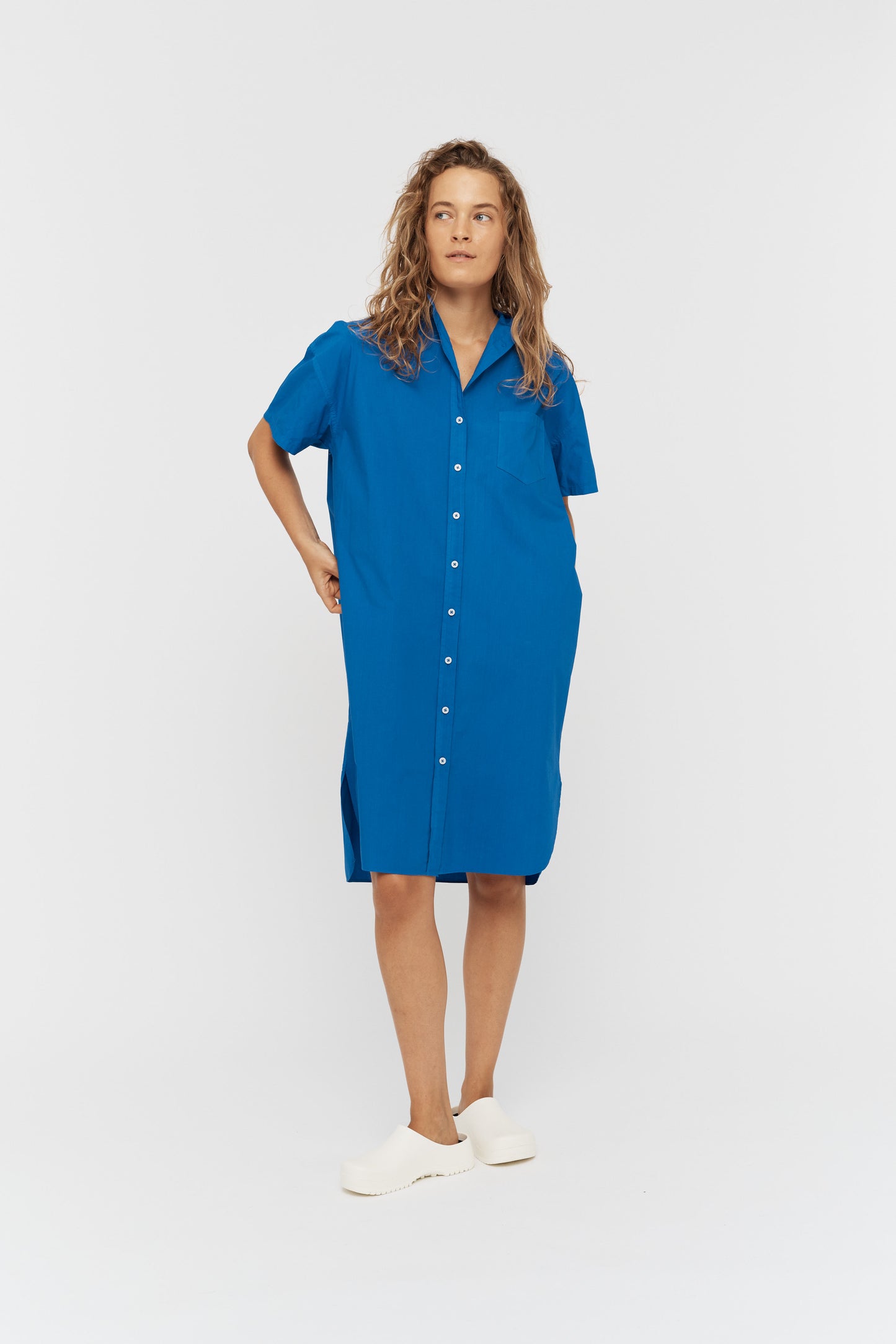 LMND Chiara Short Sleeve Shirt Dress in Electric Blue - the tartan fox