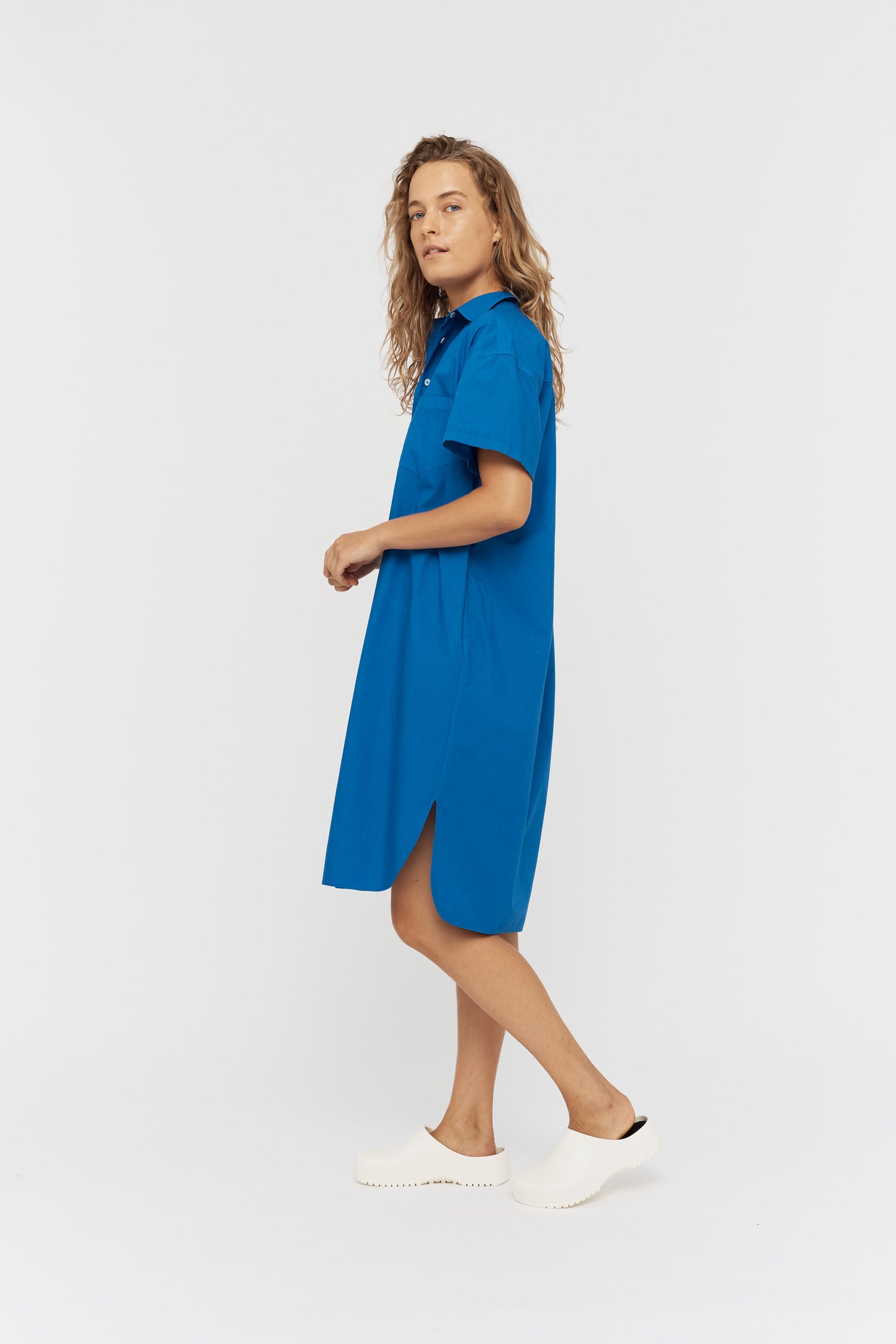 LMND Chiara Short Sleeve Shirt Dress in Electric Blue - the tartan fox