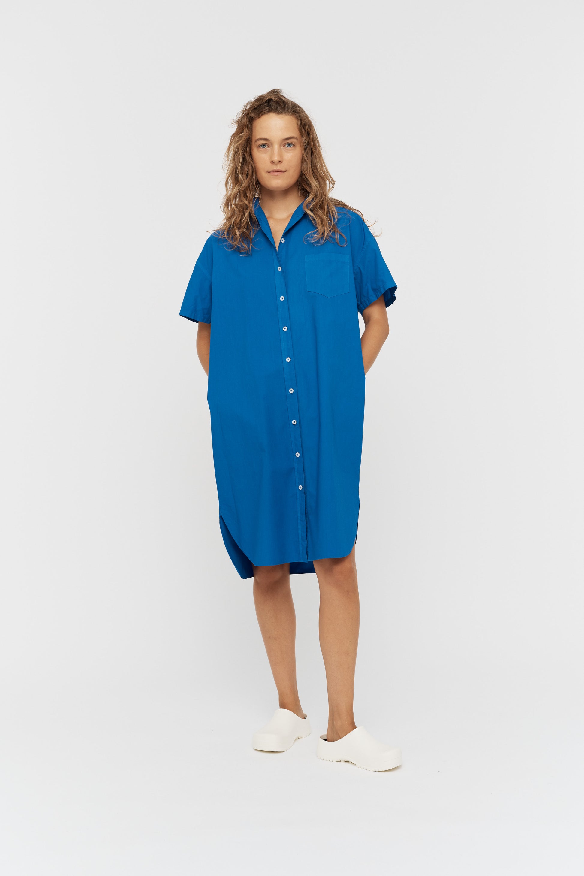 LMND Chiara Short Sleeve Shirt Dress in Electric Blue - the tartan fox