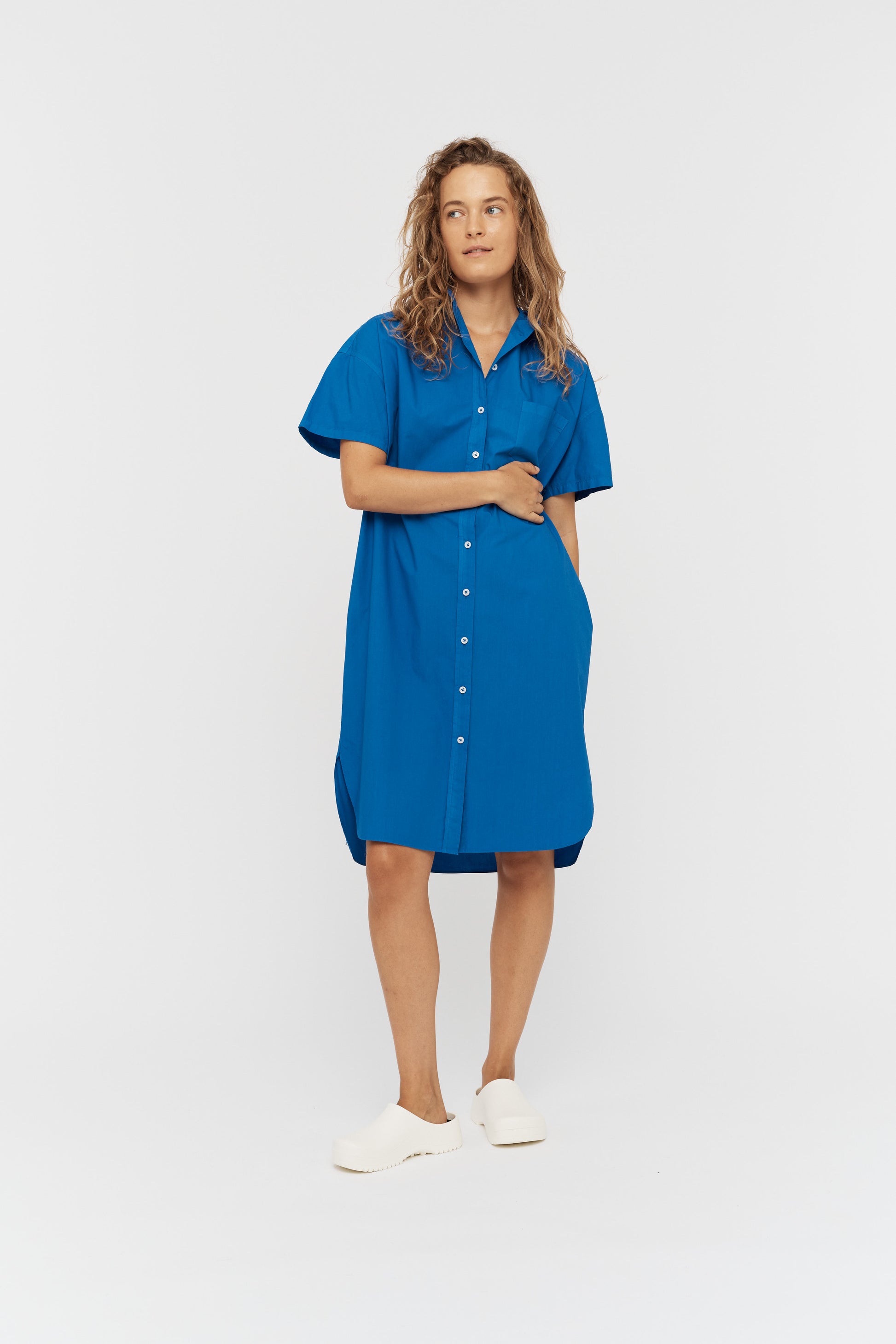 LMND Chiara Short Sleeve Shirt Dress in Electric Blue - the tartan fox