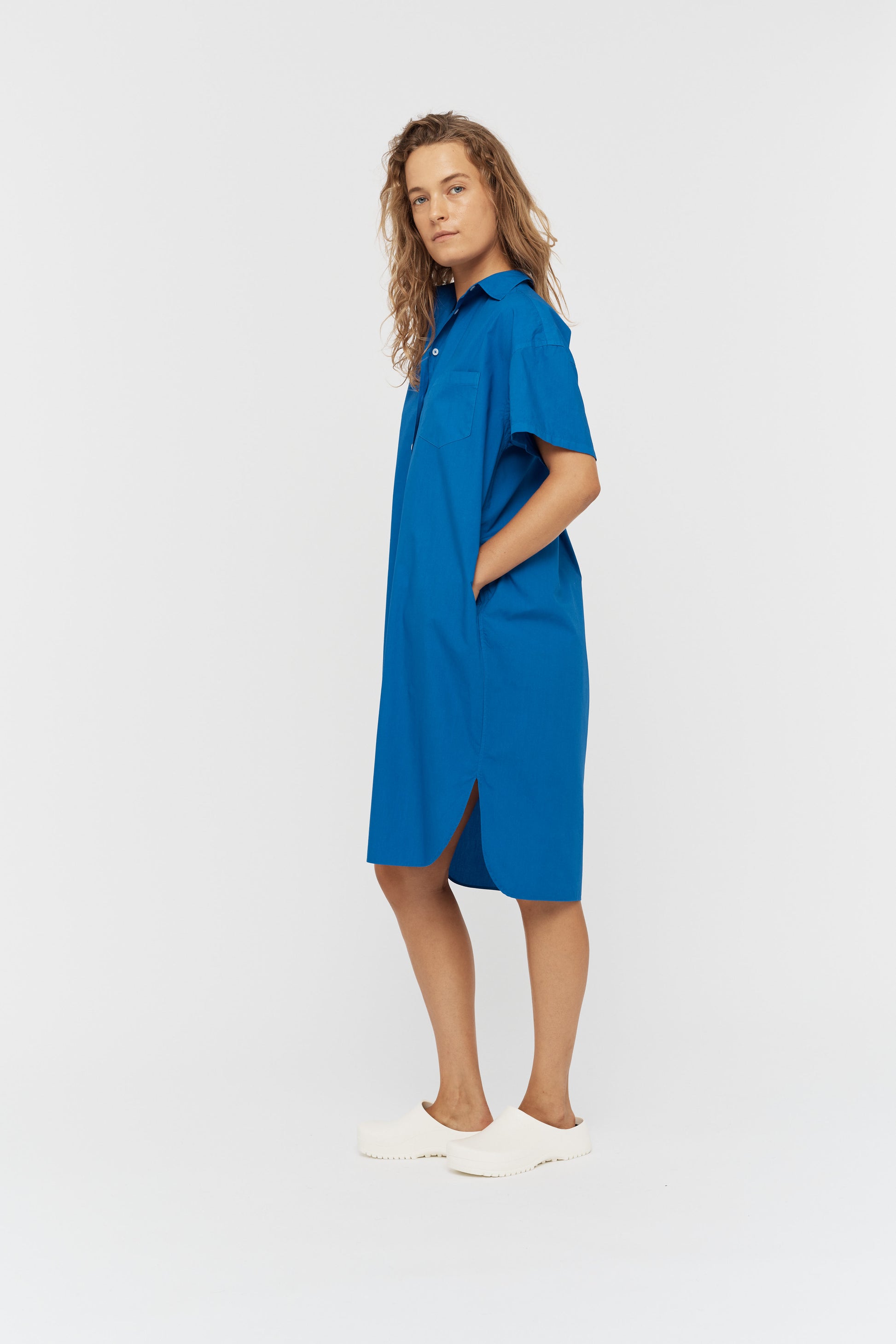 LMND Chiara Short Sleeve Shirt Dress in Electric Blue - the tartan fox