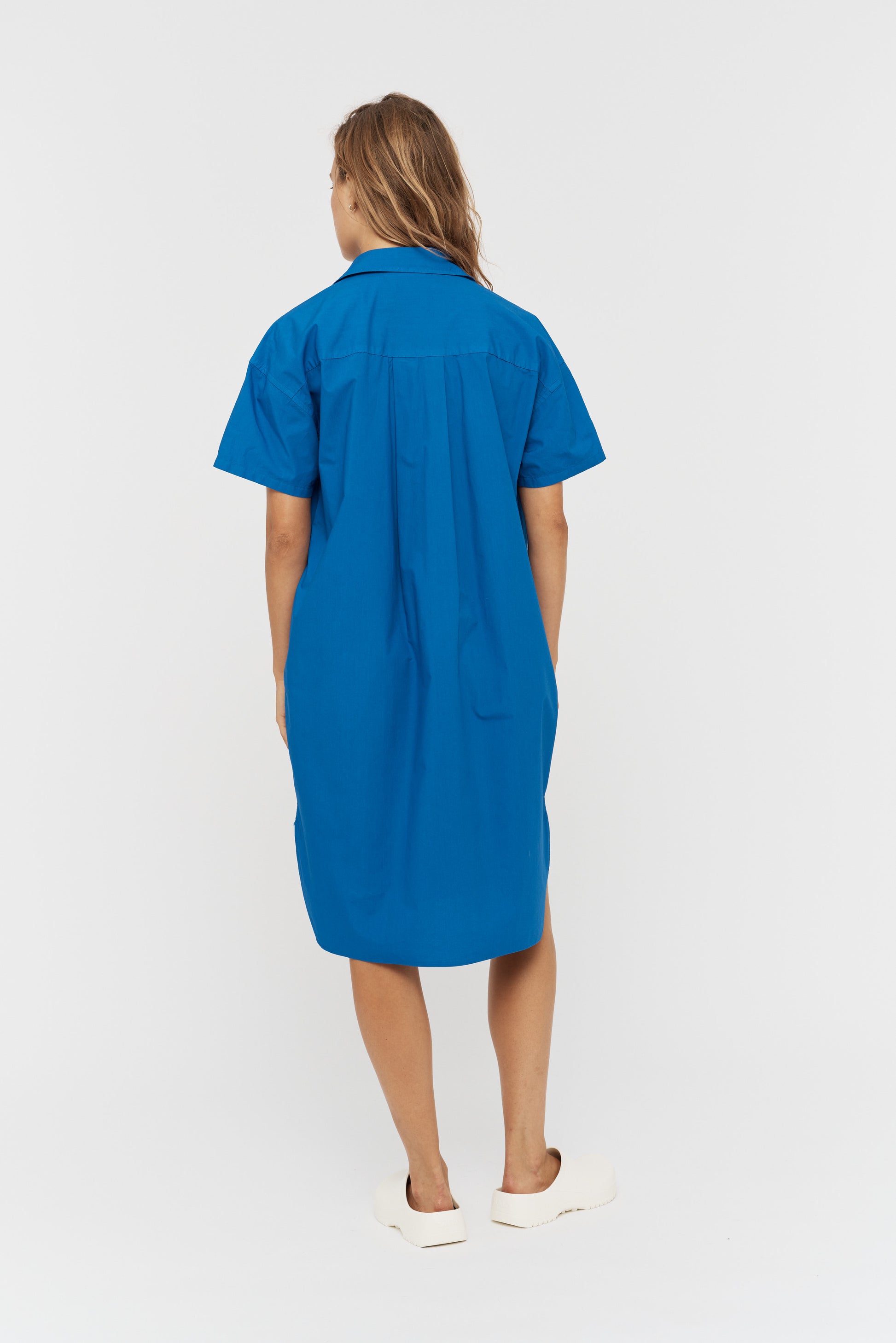 LMND Chiara Short Sleeve Shirt Dress in Electric Blue - the tartan fox