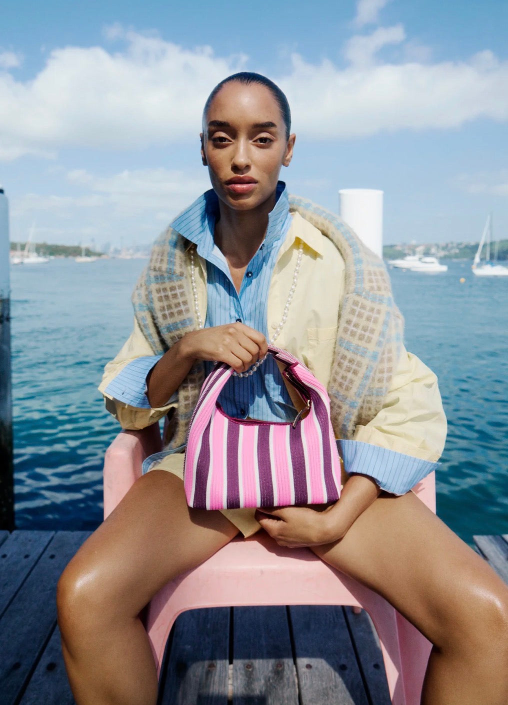 LMND Lilo Mini Bag in Fig/Plumeria Stripe