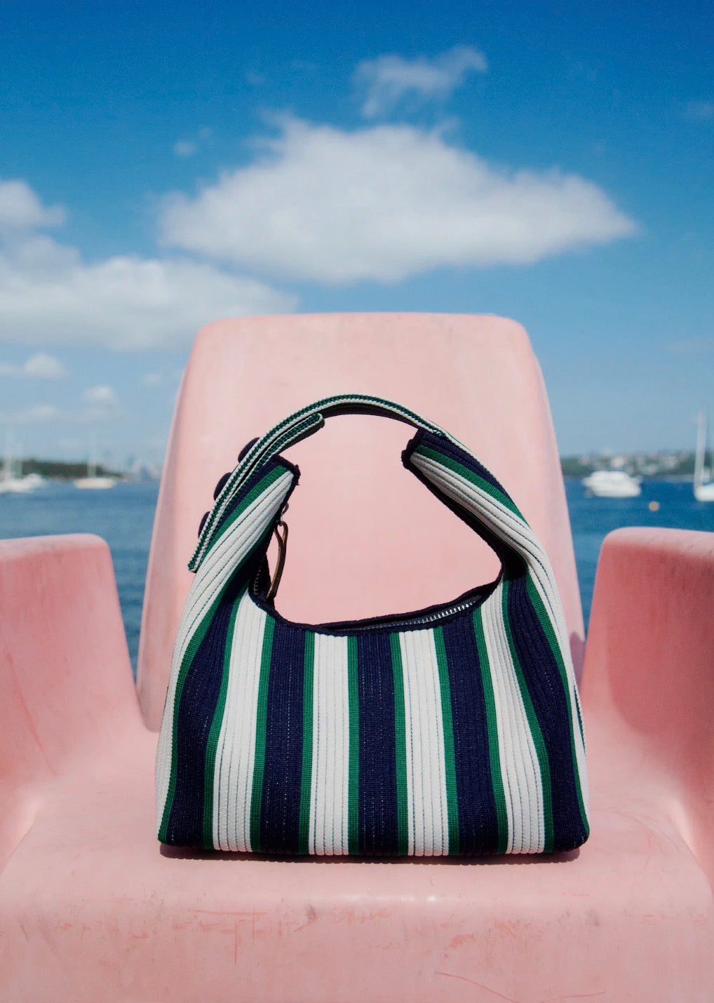 LMND Lilo Mini Bag in Navy/Verde Stripe
