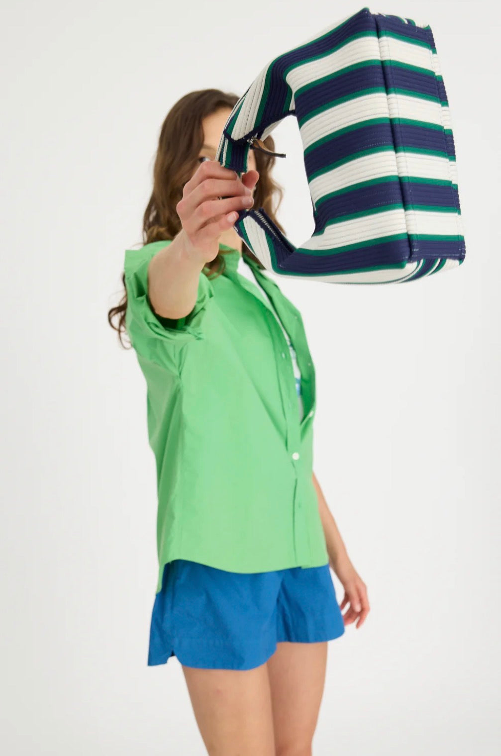 LMND Lilo Mini Bag in Navy/Verde Stripe