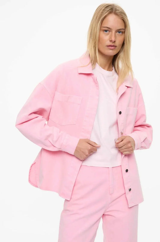 Pink oversized shirt jacket and matching pants set, women's fashion