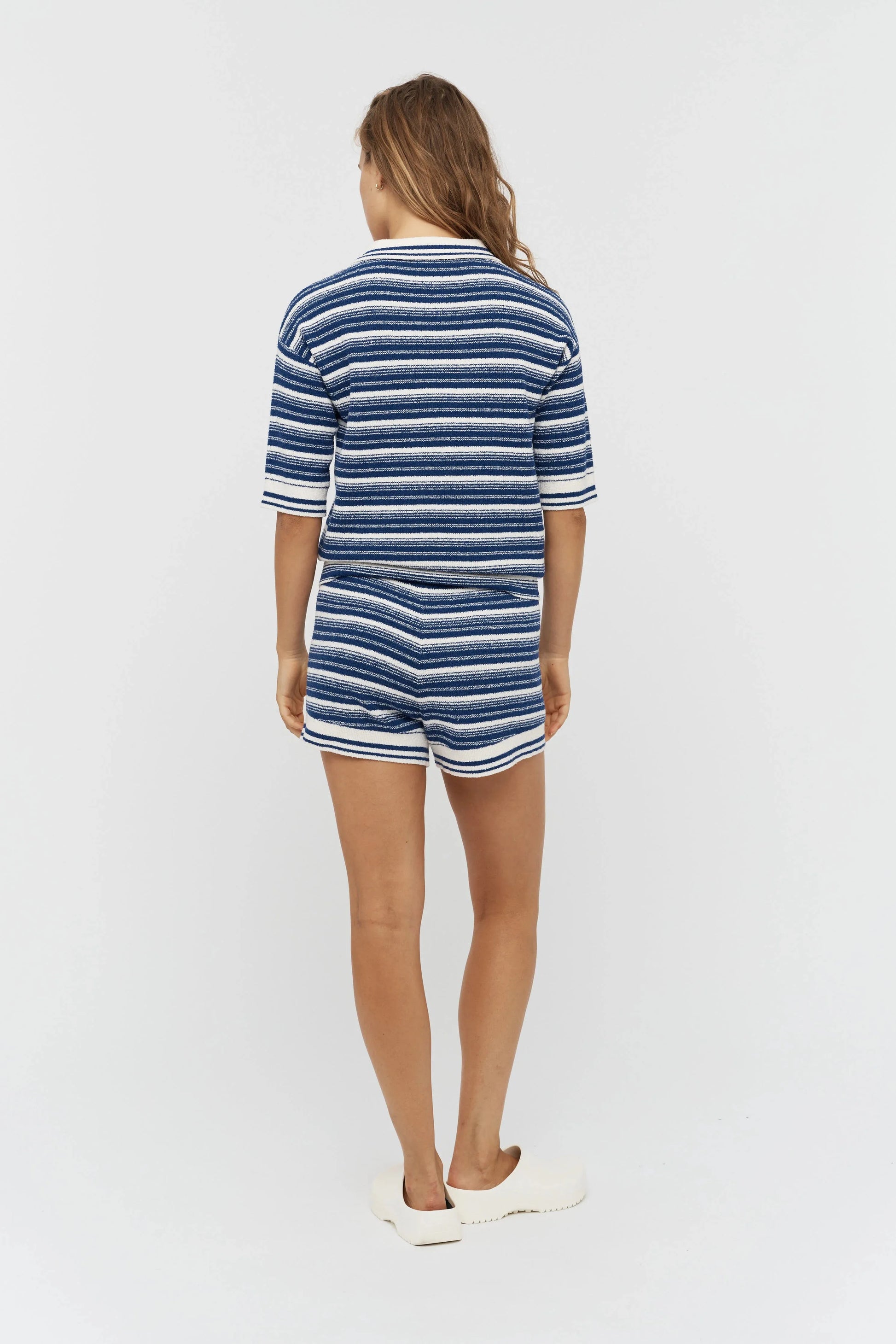 LMND Luna Striped Short in Ink Blue/White - the tartan fox