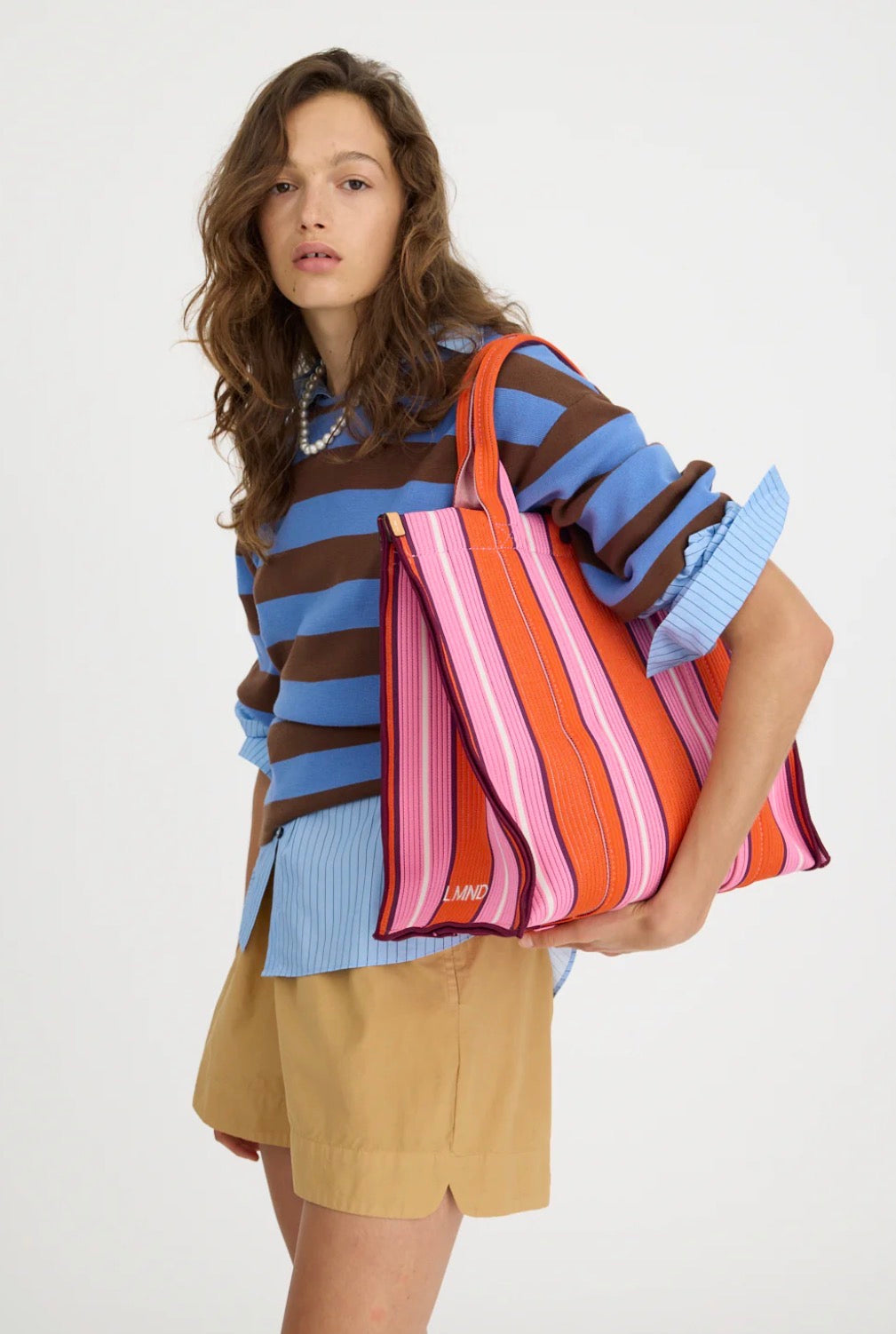 LMND Rialto Large Tote in Mandarina/Plumeria/Fig Stripe