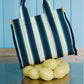 LMND Rialto Small Tote in Navy/Verde Stripe