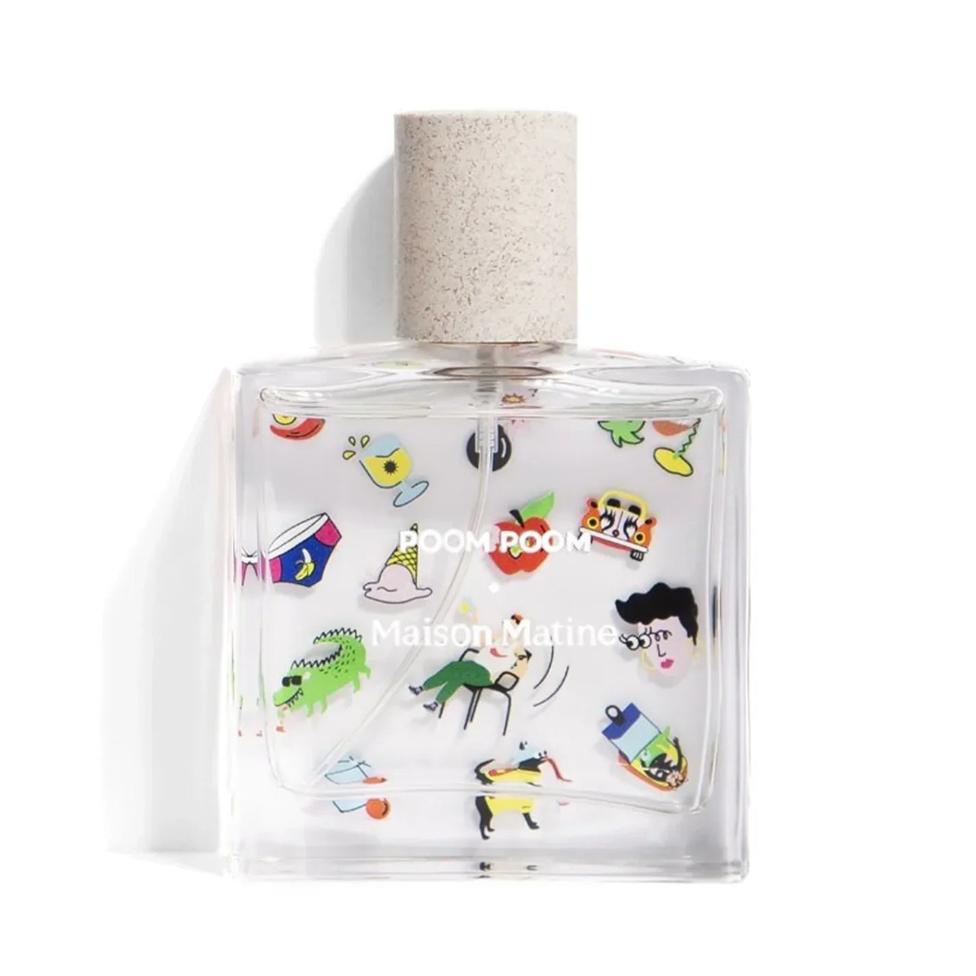 Poom Poom Maison Matine perfume bottle with playful colorful illustrations and cork cap