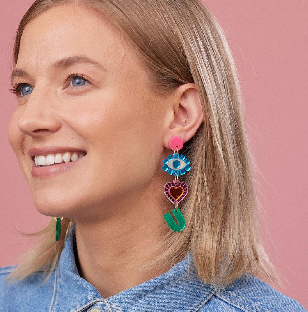 Martha Jean I love You Earrings in Multi Colour - the tartan fox