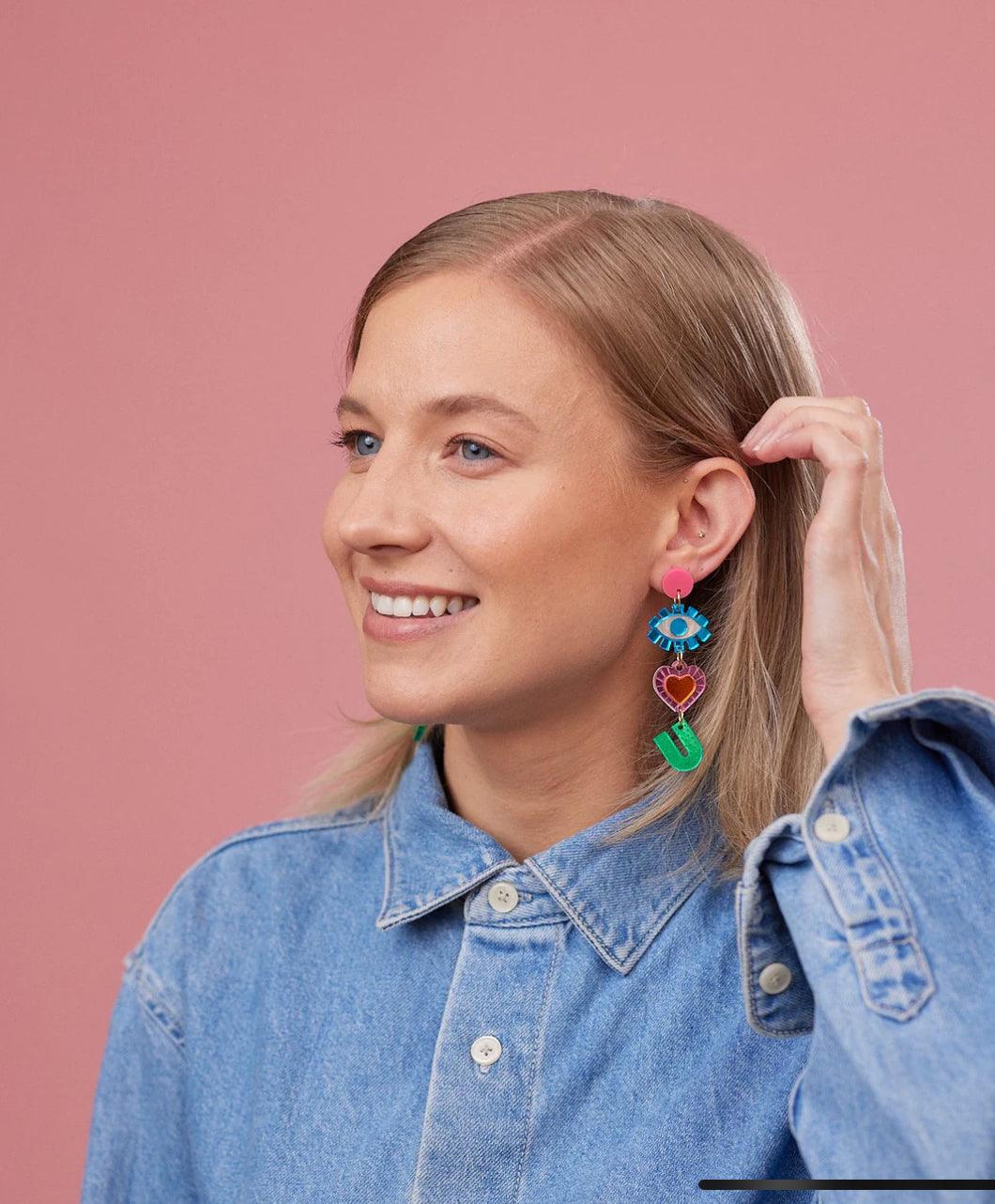 Martha Jean I love You Earrings in Multi Colour - the tartan fox