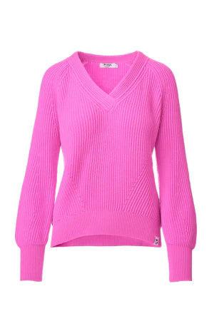 McIntyre Kate V-Neck Jumper in Bright Pink - the tartan fox