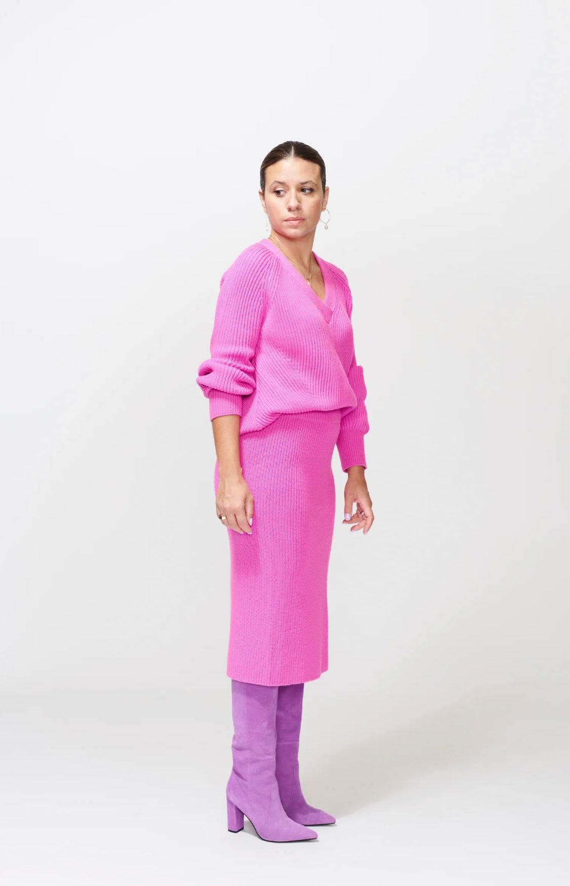 McIntyre Kate V-Neck Jumper in Bright Pink - the tartan fox