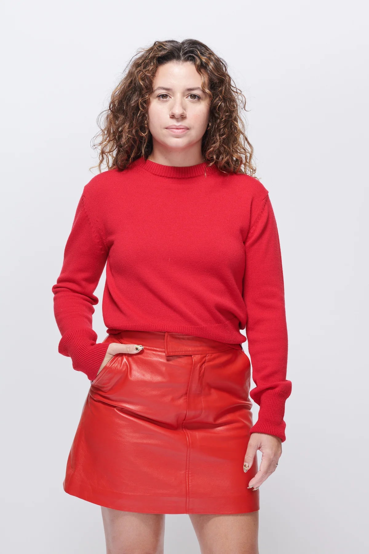 McIntyre Polly Cropped Merino Sweater in Red - the tartan fox