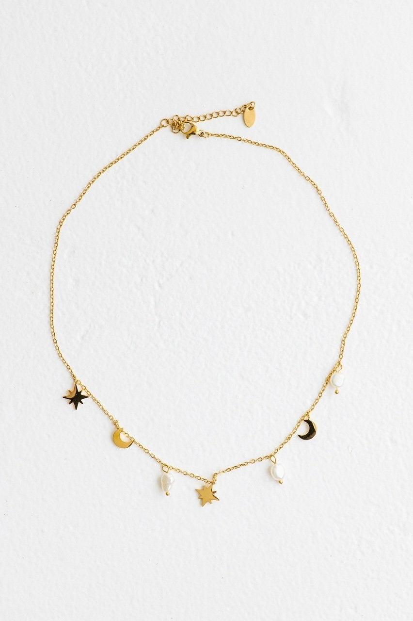 Moonstruck Necklace Star & Moon Charms 18kt Gold Plated Necklace - the tartan fox