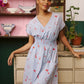 Nancybird Hana Wrap Dress in Blue with Red Motif Embroidery - the tartan fox