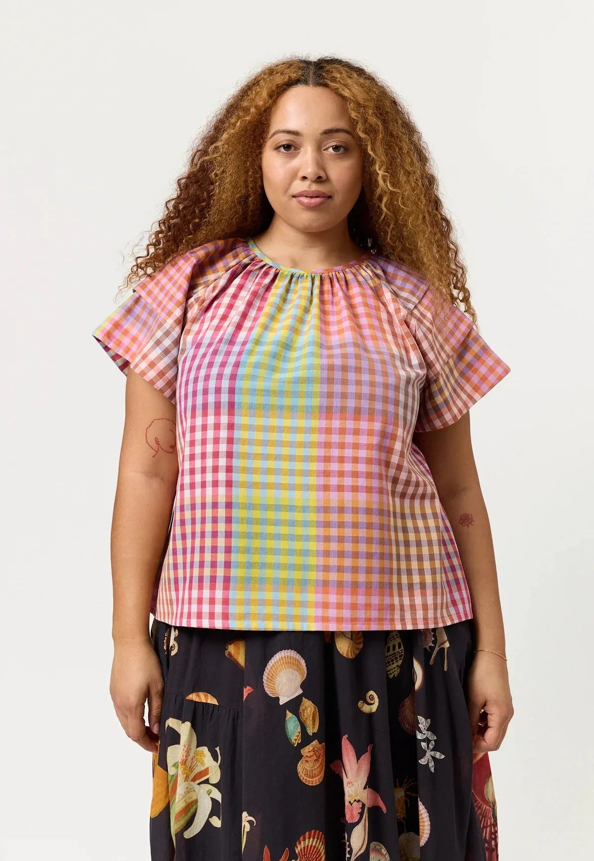 Nancybird Micci Top in Sunrise Check - the tartan fox