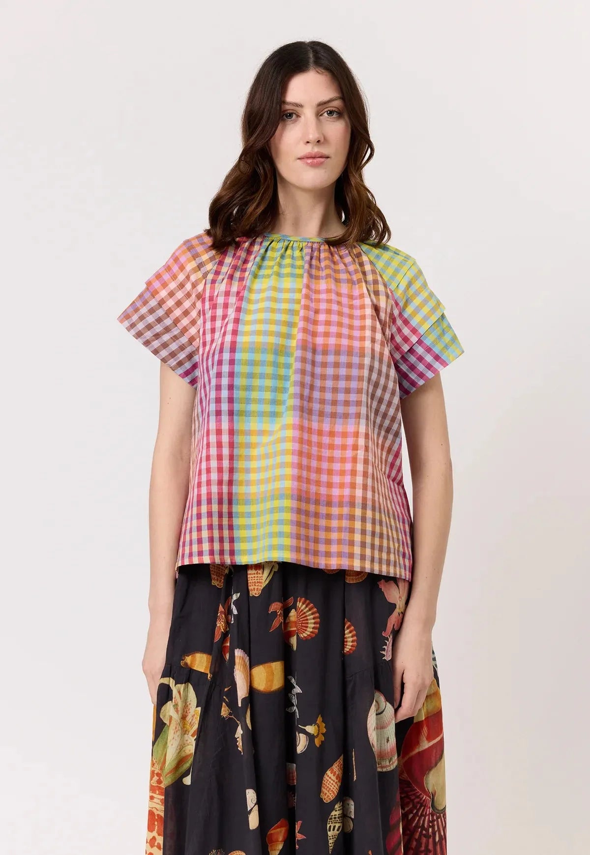 Nancybird Micci Top in Sunrise Check - the tartan fox