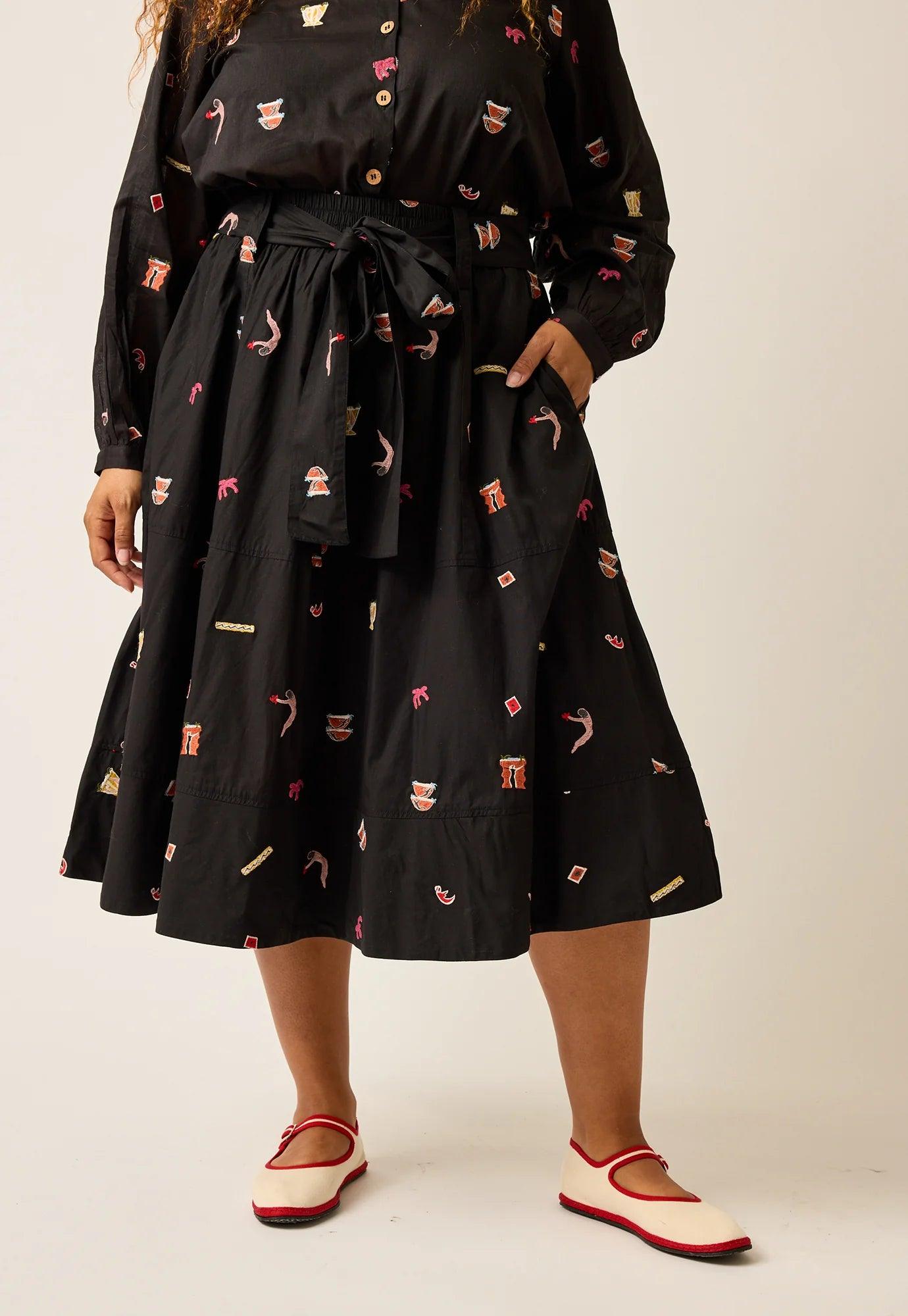 Nancybird Porcelain Tie Skirt in Garden Party Black - the tartan fox