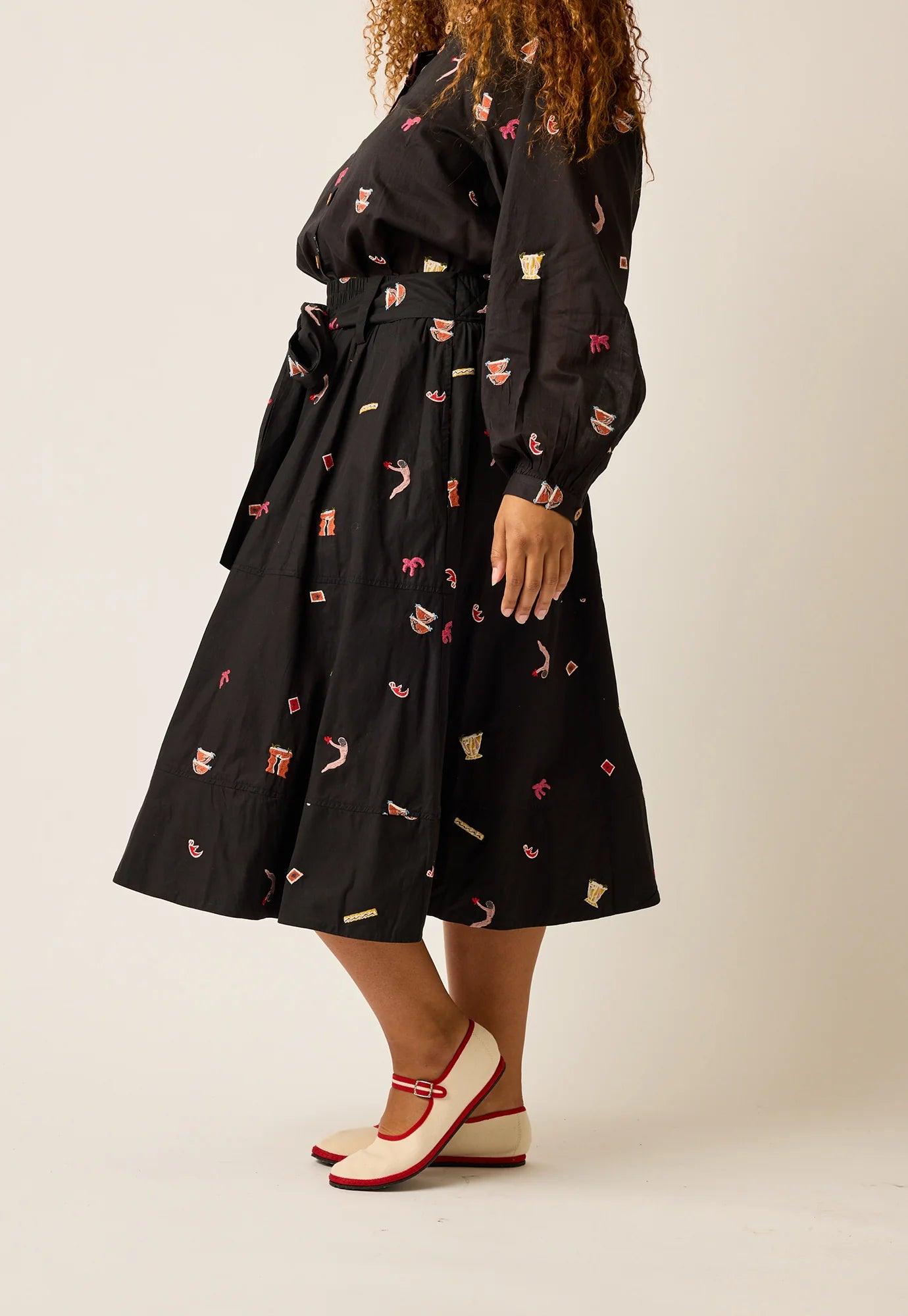 Nancybird Porcelain Tie Skirt in Garden Party Black - the tartan fox