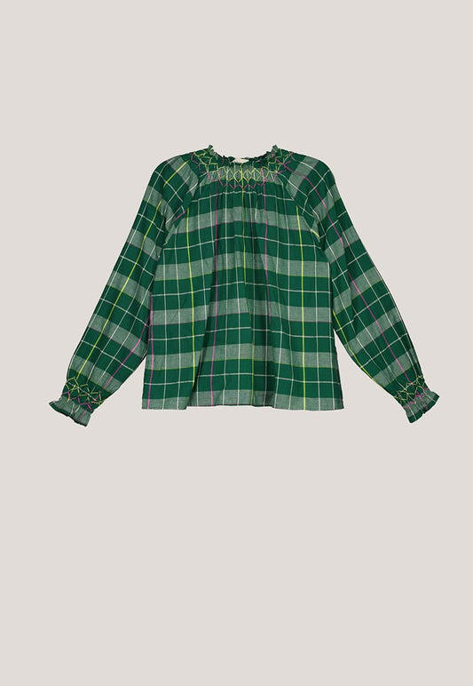 Nancybird Rowena Smocked Blouse in Fern - the tartan fox