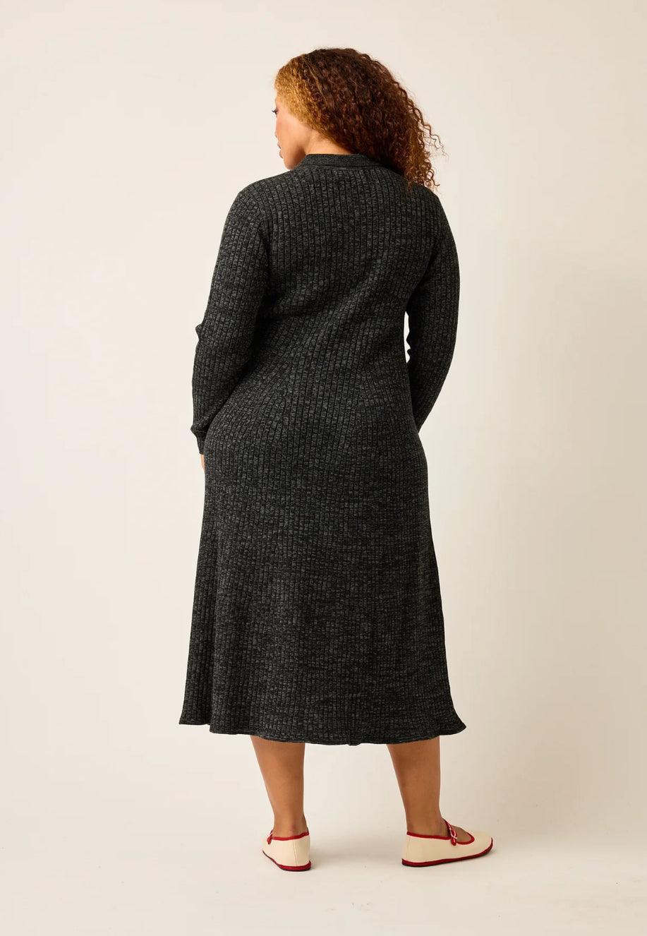 Nancybird Simona Long Sleeve Rib Dress in Black Melange - the tartan fox